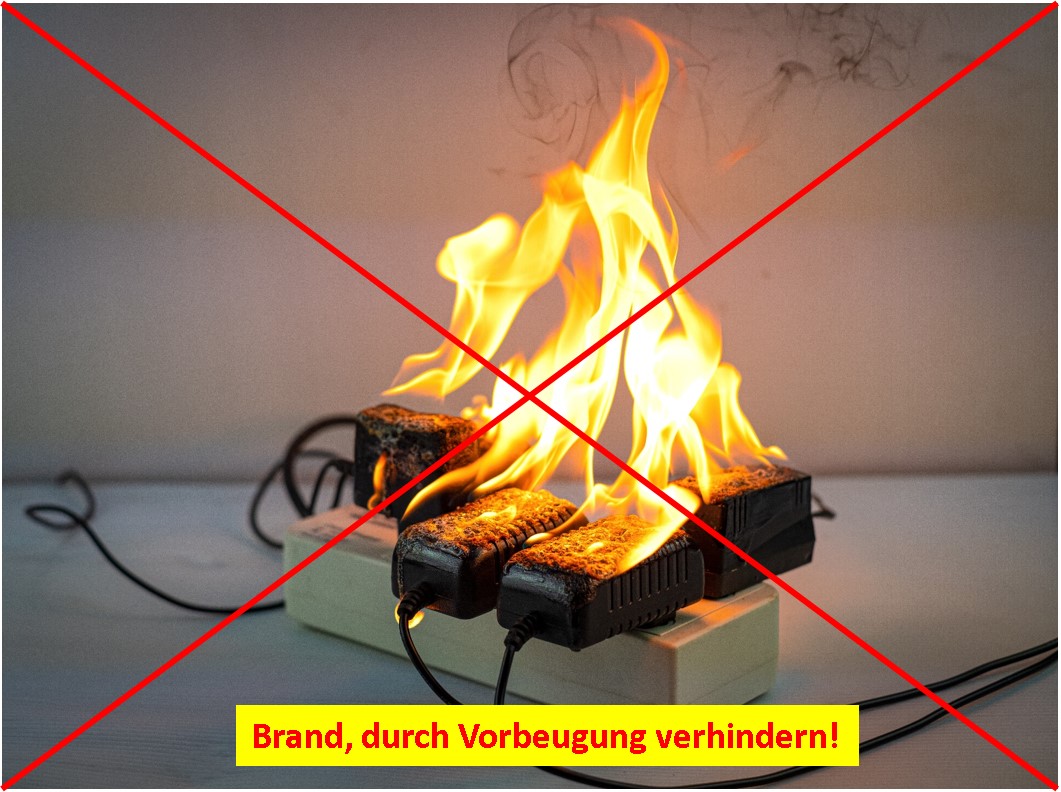 Steckdosenbrand mit Text